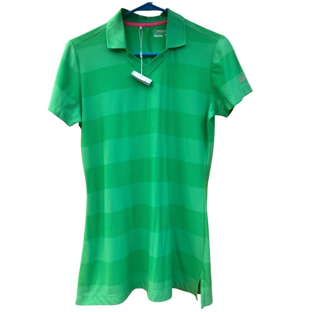 Nike Golf Dri-FIT Polo Women Medium Green Striped Performance Shirt Athletic NWT